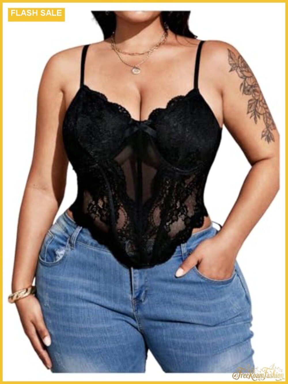 Plus Size Lace Corset Crop Top Spaghetti Strap Summer Tank